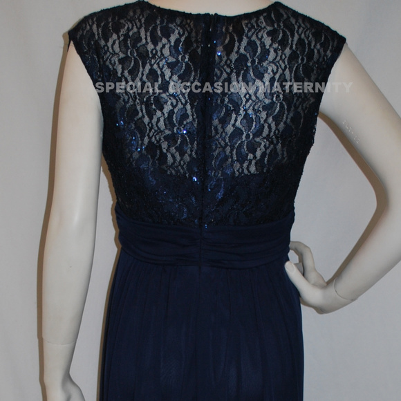 Long Navy Blue Lace Chiffon Maternity Dress NEW - Picture 4 of 6